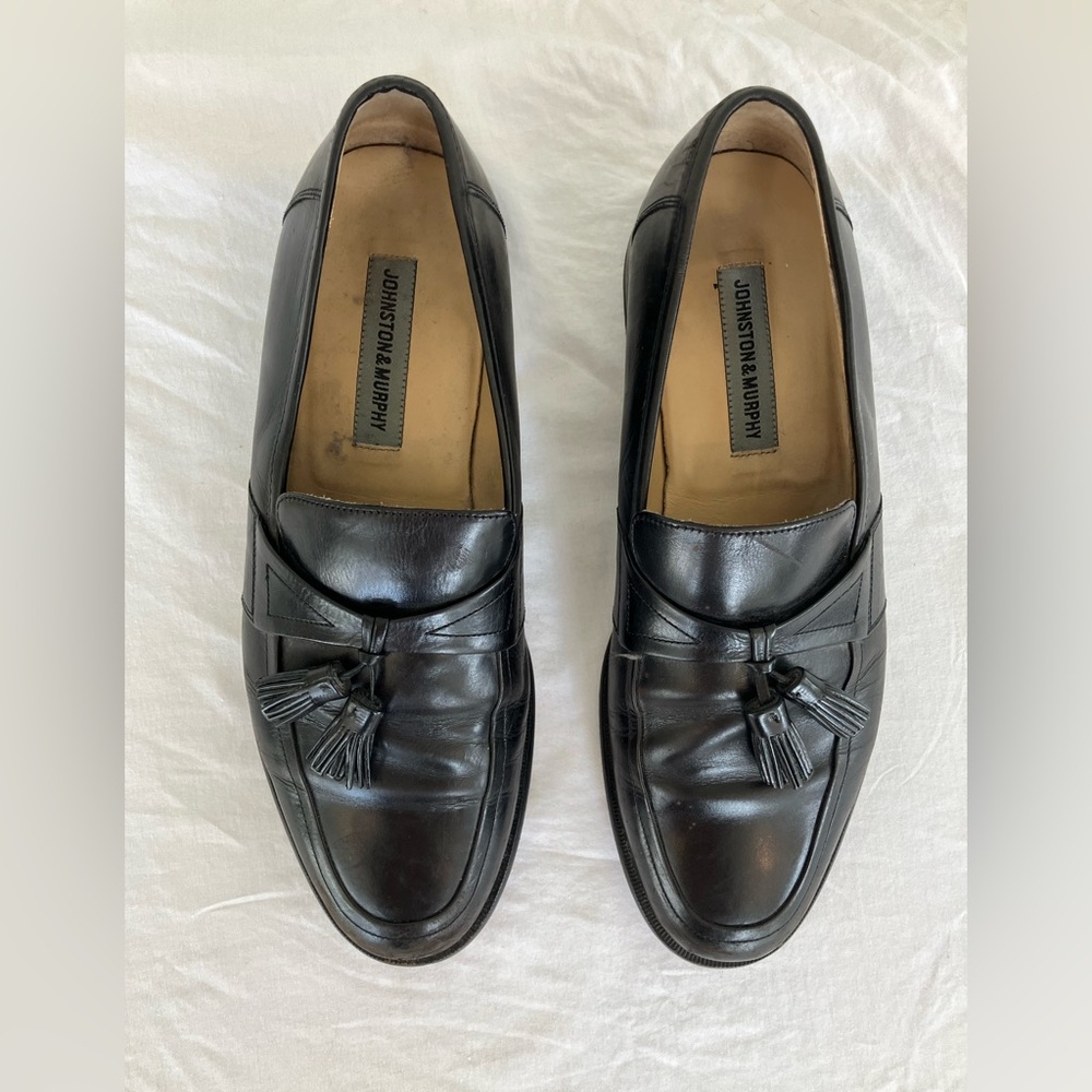 Johnston & Murphy Black Leather Tassel Loafer Men's Slip On Dress Shoes Sz 10.5